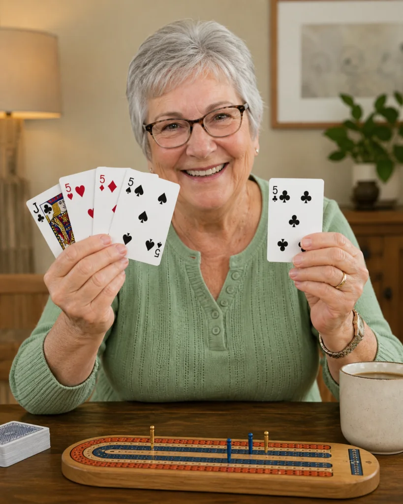 Player holding a perfect 29-point cribbage hand